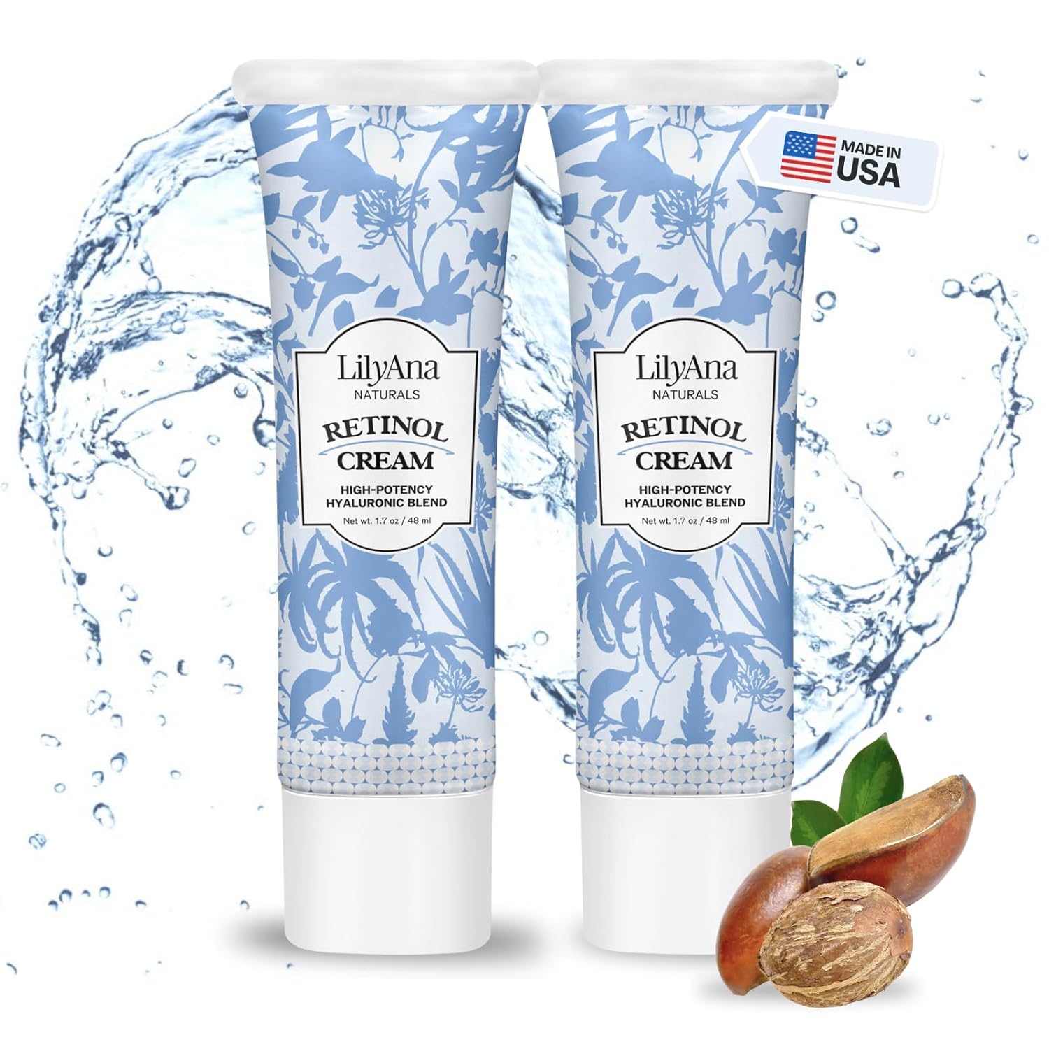 LilyAna Naturals Retinol Cream - Made in USA, Anti Aging Moisturizer for Face and Neck, Wrinkle, Retinol Complex, Body Mousse - 1.7oz