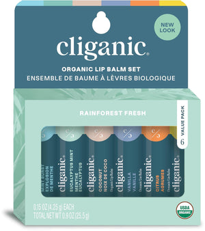 Cliganic Organic Lip Balm Set (6 Flavors) - 100% Natural Hydrating, Moisturizing for Dry Cracked Lips, for Men & Women