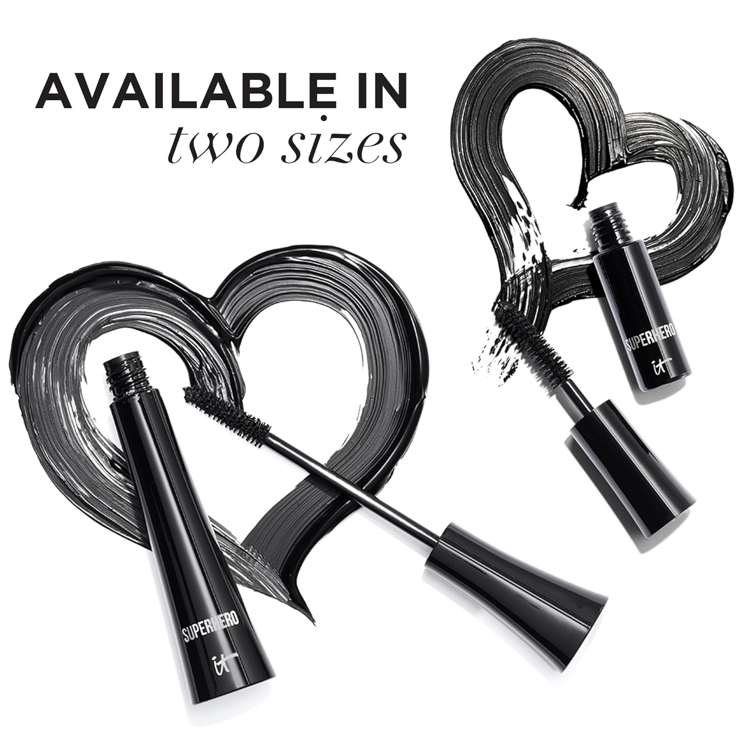 IT Cosmetics Superhero Mascara – Volumizing & Lengthening Black Mascara, Buildable Lash Volume, Collagen, Biotin, Peptides, Lifting & Curling Formula, Super Black Pigment, Suitable for Sensitive Eyes