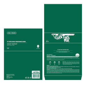 VT COSMETICS CICA Daily Soothing Mask 30 Sheets, Centella Asiatica & Hyaluronic Acid for Moisturizing & Hydrating, Instant Calm & Glow, Skin Softening Facial Mask, Korean Face Mask