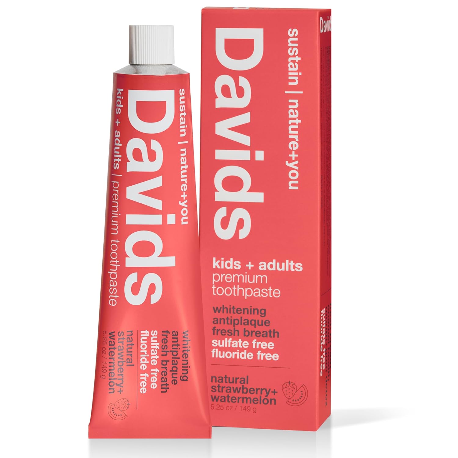 Davids Fluoride Free Toothpaste, Teeth Whitening, Antiplaque, SLS (Sulfate) Free, Promotes Enamel Health, Mouth & Gum Detox, EWG Verified, Peppermint, 5.25oz