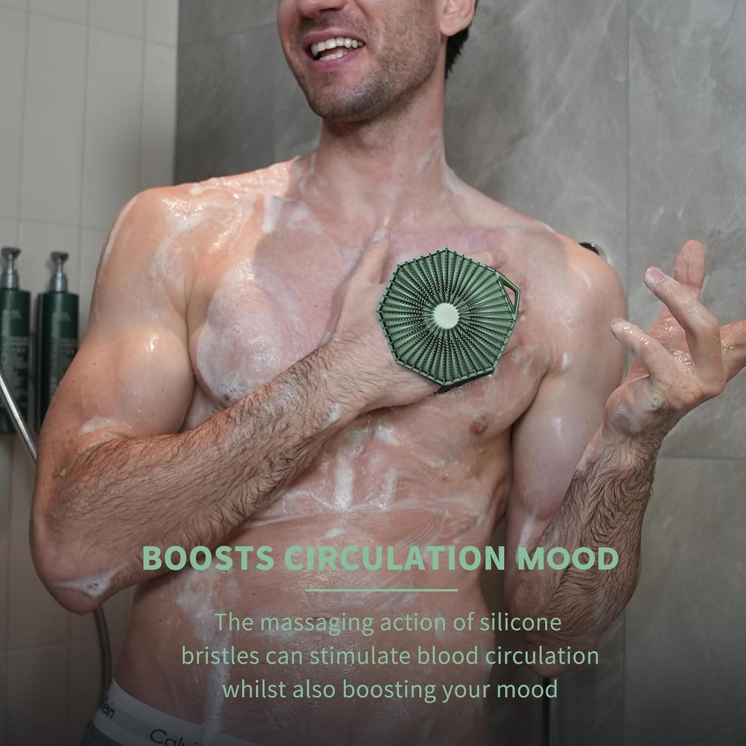 iTokGok® Premium 2-in-1 Silver-Infused Silicone Body Scrubber for Men, Double-Sided Design Body Brush Silicone Body Scrubber Exfoliating Body Brushes for All Skin, Lathers Well - Midnight Green