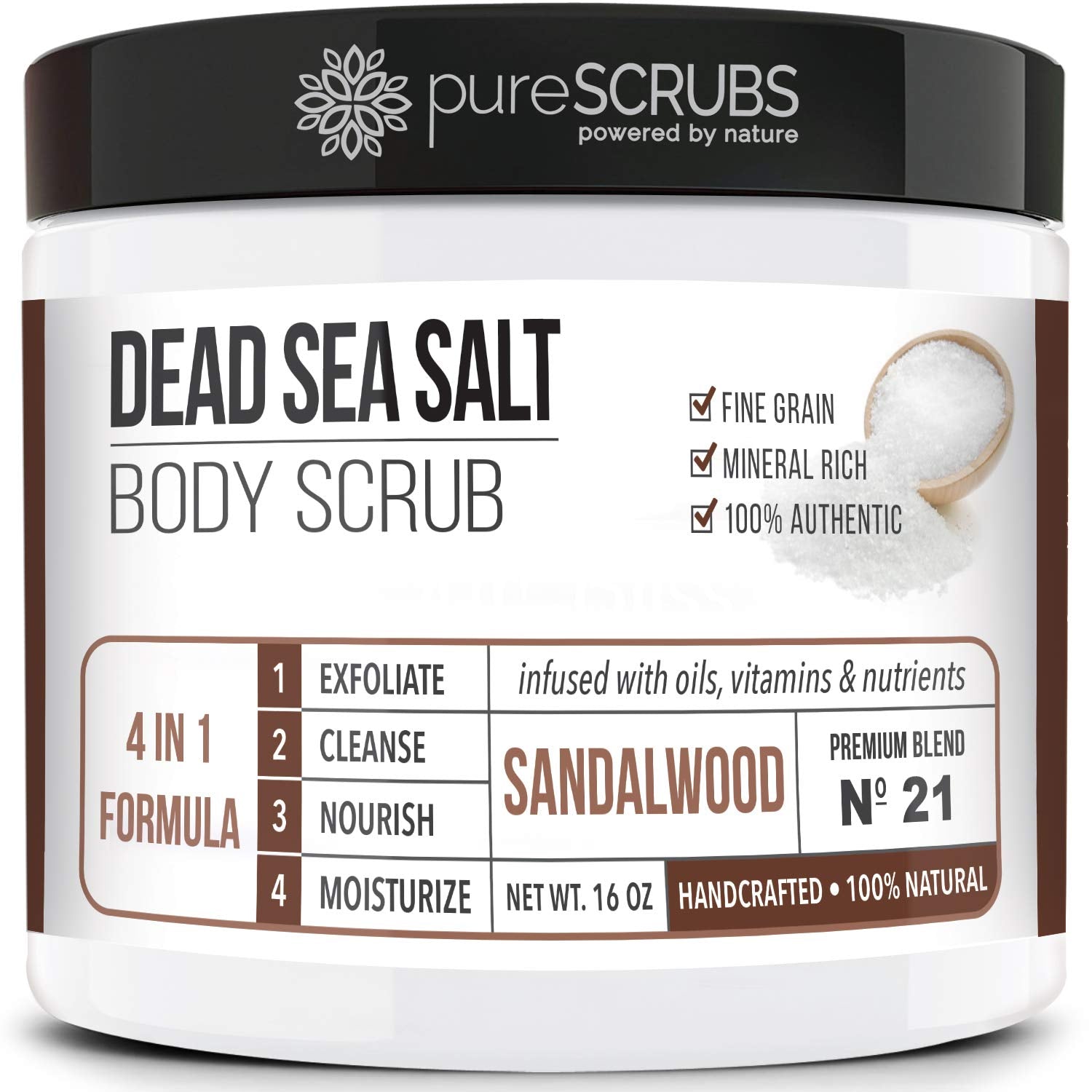 pureSCRUBS Premium Coconut Body Scrub Set - Large 16oz Dead Sea Salt Body Scrub With Infused Essential Oils & Nutrients, Includes Wooden Spoon, Loofah & Oatmeal Exfoliating Bar Soap