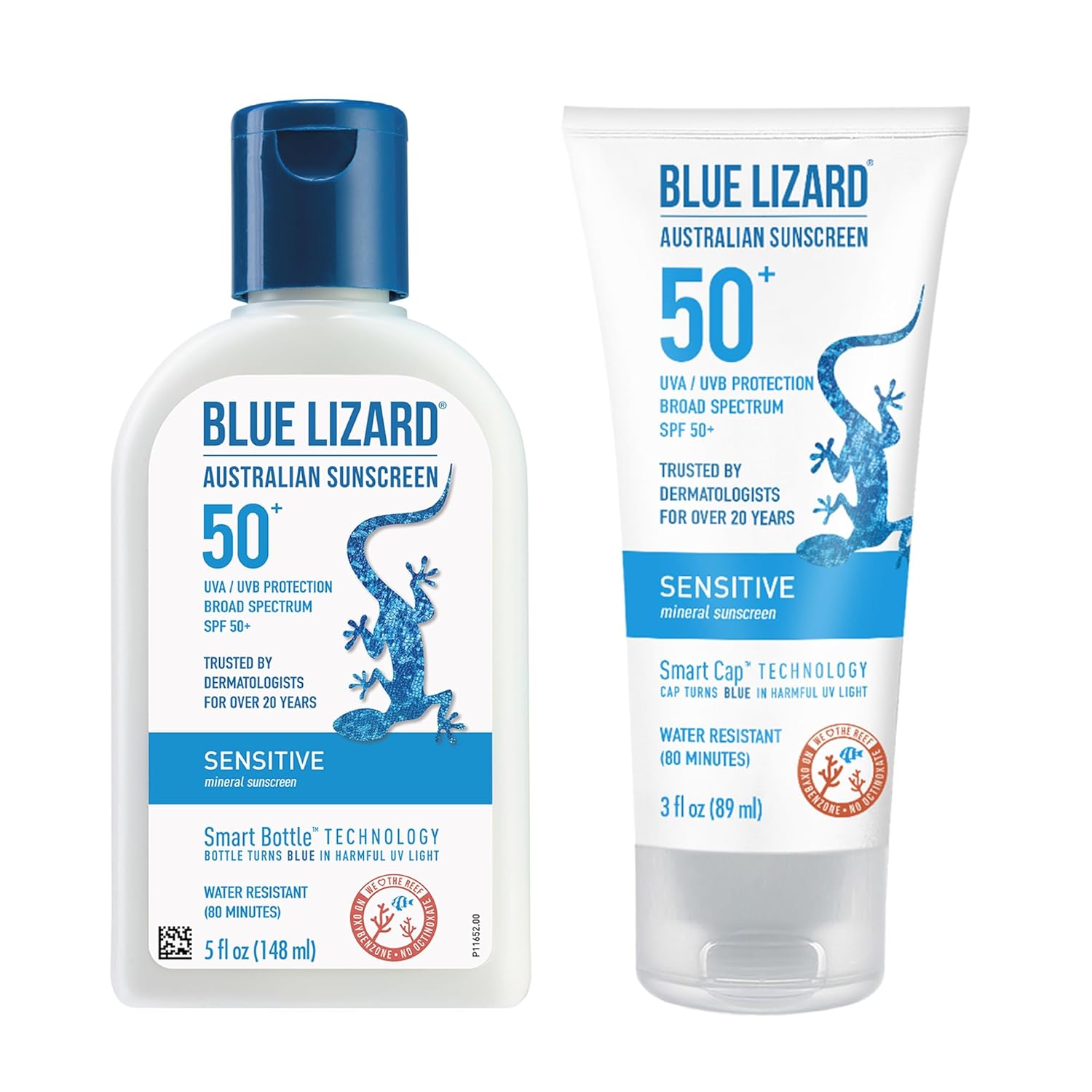 Blue Lizard SENSITIVE Mineral Sunscreen with Zinc Oxide, SPF 50+, Water Resistant, UVA/UVB Protection with Smart Cap Technology - Fragrance Free, 3 oz. Tube