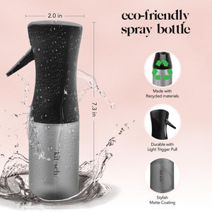 Kitsch Spray Bottle for Hair - Continuous Water Mister with Ultra Fine Mist for Hairstyling, Barbers, Salons, Cleaning, Plants, Versatile Spray Bottles - Made from Recycled Plastic - Black, 5 oz