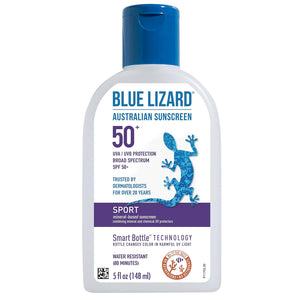 BLUE LIZARD Sport Mineral Sunscreen Spray SPF 50+, Dermatologist-Recommended Brand, Broad-Spectrum UVA/UVB Protection, Water-Resistant, Zinc Oxide Formula, Vegan, 5 fl oz