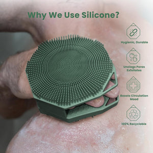 iTokGok® Premium 2-in-1 Silver-Infused Silicone Body Scrubber for Men, Double-Sided Design Body Brush Silicone Body Scrubber Exfoliating Body Brushes for All Skin, Lathers Well - Midnight Green