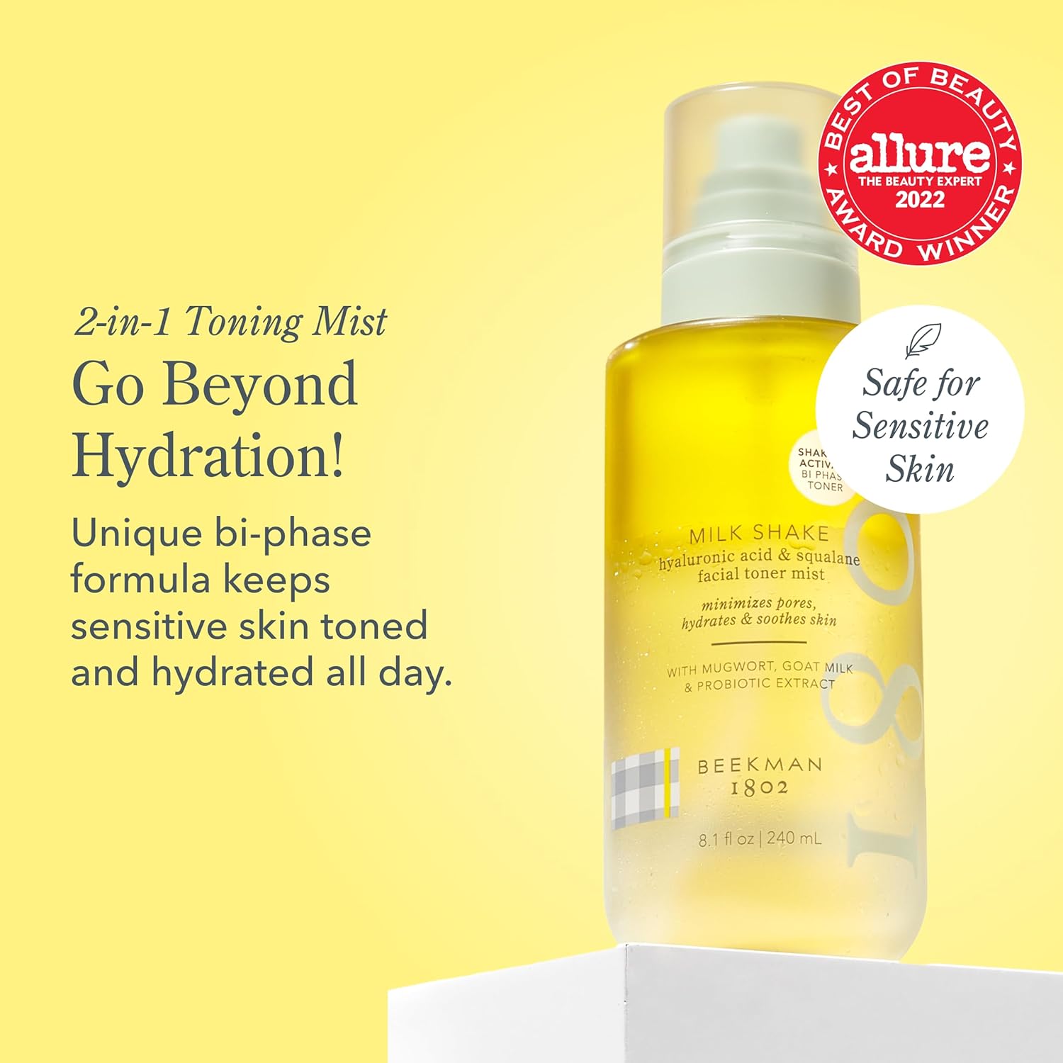 Beekman 1802 Milk Shake Hydrating Toner & Face Mist - Hyaluronic Acid & Squalane - Gentle - Minimizes Pores & Soothes Redness - Alcohol Free, Non-Comedogenic, Cruelty Free, Fragrance Free