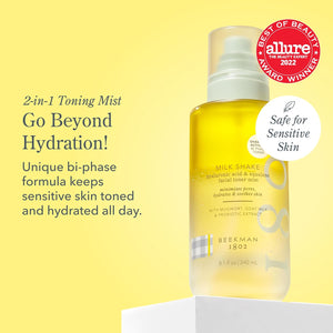 Beekman 1802 Milk Shake Hydrating Toner & Face Mist - Hyaluronic Acid & Squalane - Gentle - Minimizes Pores & Soothes Redness - Alcohol Free, Non-Comedogenic, Cruelty Free, Fragrance Free