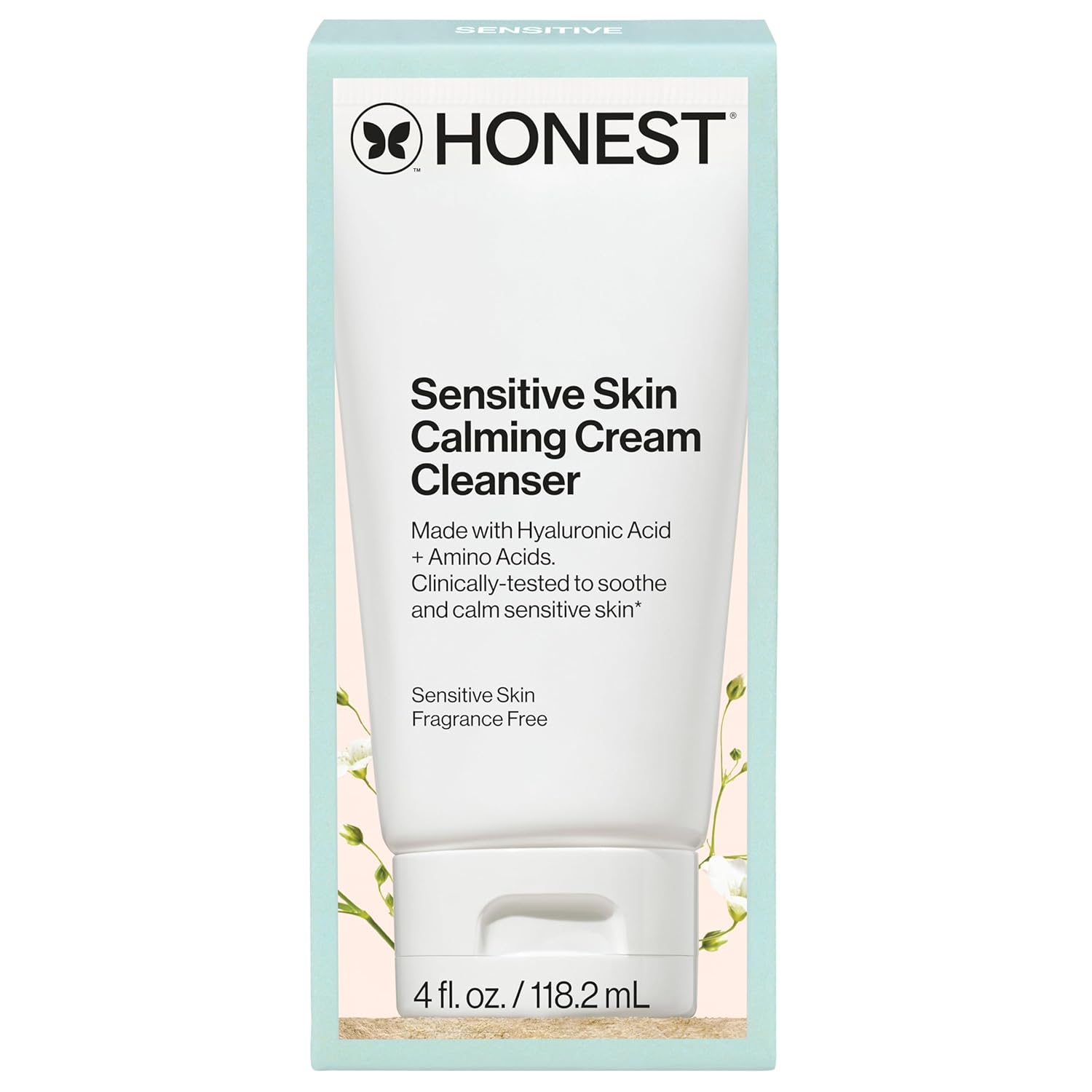 Honest Beauty Sensitive Skin Calming Cream Cleanser – Gentle Hydrating Vegan Cleanser, 4 fl oz