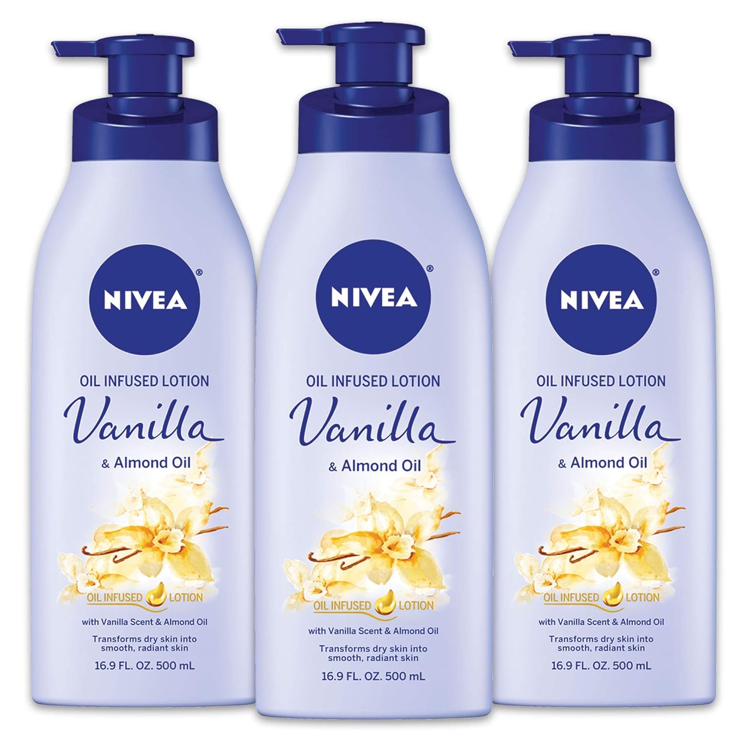NIVEA Oil Infused Body Lotion, Vanilla and Almond Oil, Body Lotion for Dry Skin, 16.9 Fl Oz Pump Bottle