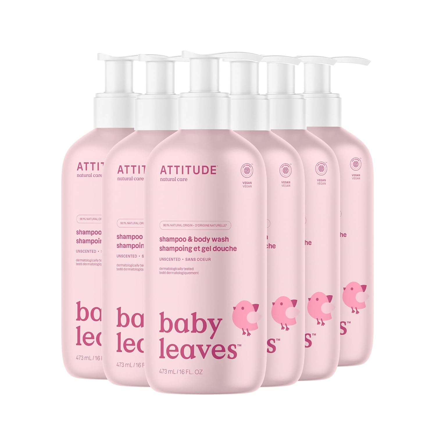 ATTITUDE 2-in-1 Shampoo and Body Wash for Baby, Fragrance-Free EWG Hypoallergenic Plant- and Mineral-Based Ingredients, Vegan and Cruelty-Free, Unscented, 16 Fl Oz