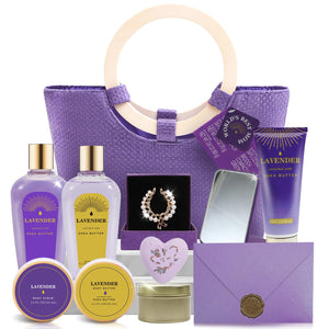 Spa Luxetique Gift Baskets for Women, Spa Gifts for Women - 10pcs Lavender Gift Sets with Body Lotion, Bubble Bath, Relaxing Bath Sets, Mothers Day Gifts for Mom