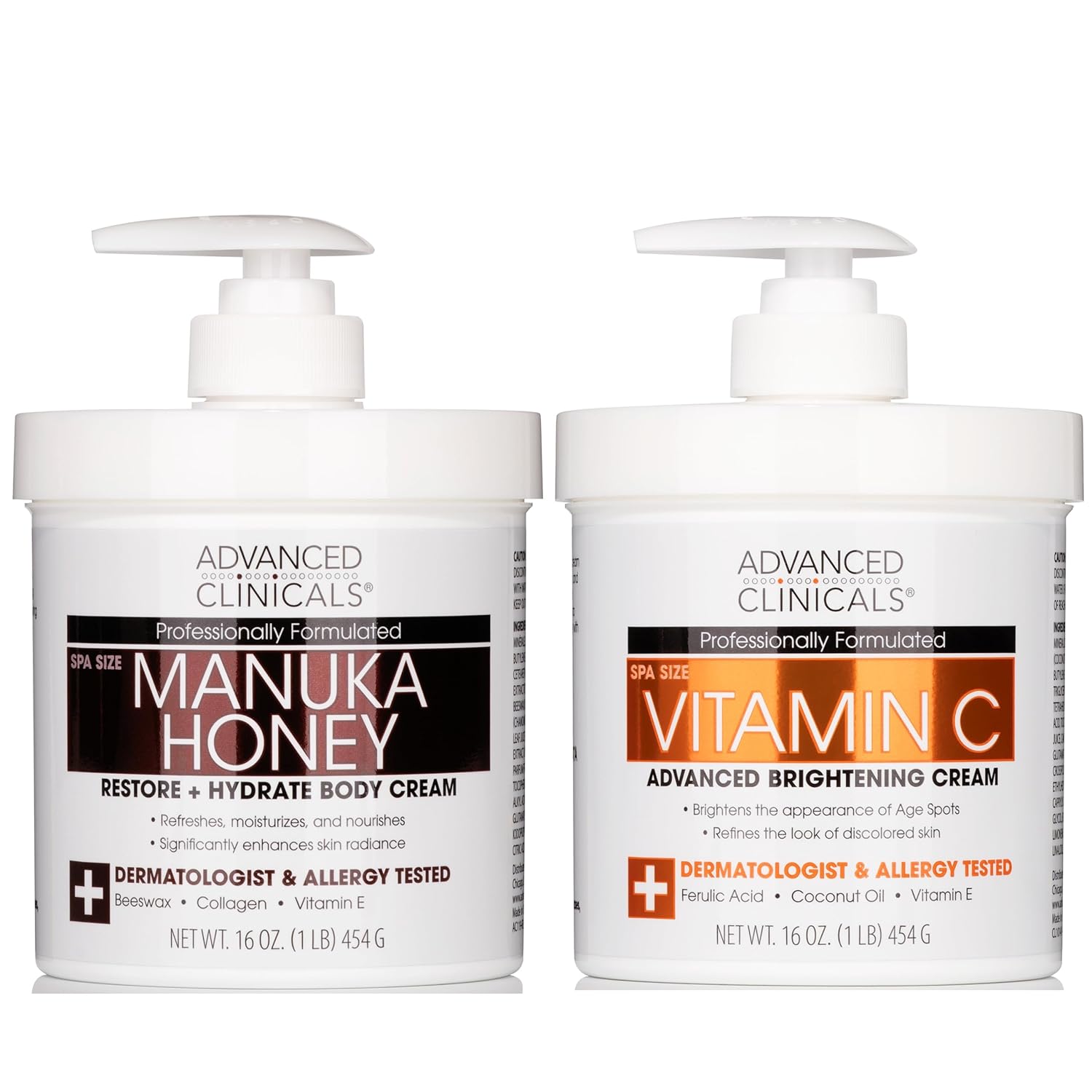 Advanced Clinicals Retinol Body Lotion + Collagen Cream Fragrance Free Face Moisturizer & Body Cream 2pc Skincare Set For Women & Men Helps Reduce Appearance Of Crepey Skin, Wrinkles, & Dry Skin, 2pc