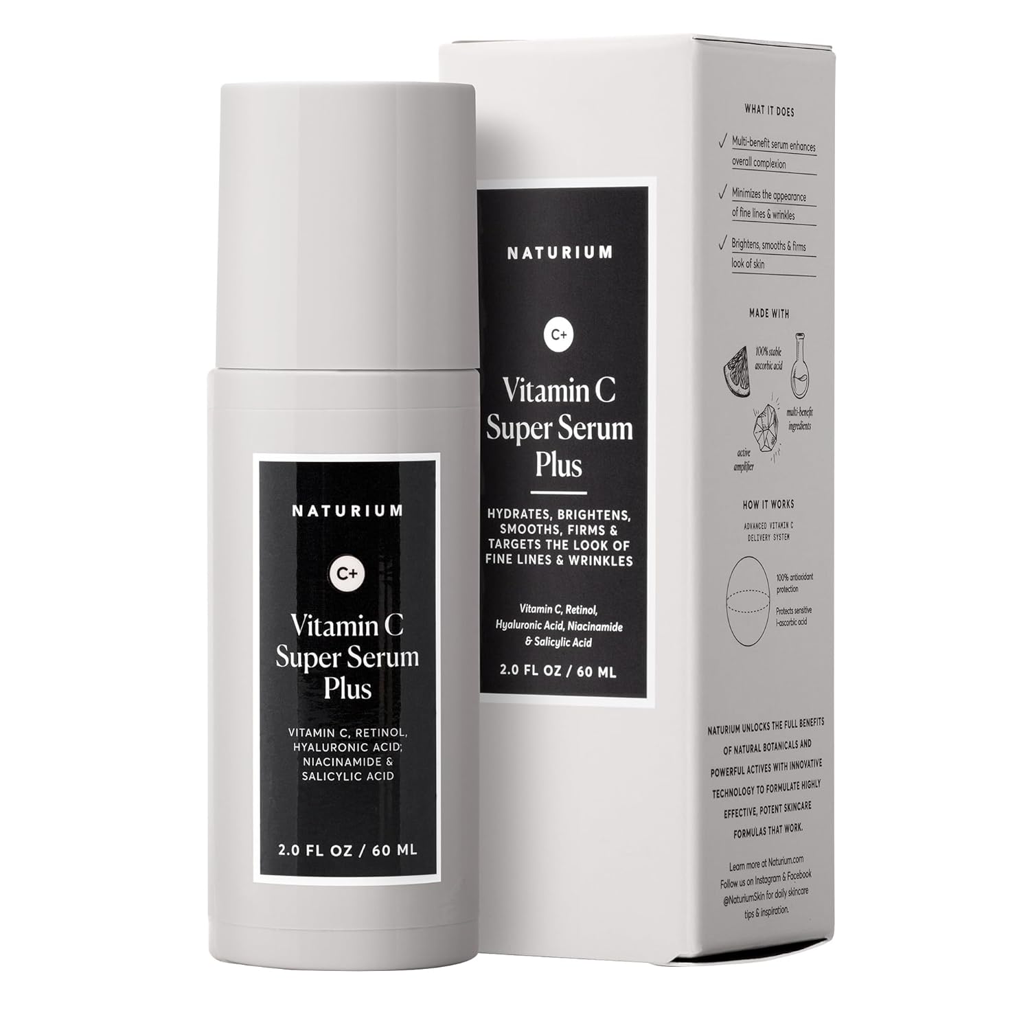 Naturium Vitamin C Super Serum Plus, Smoothing Face Care, plus Retinol, Hyaluronic Acid, Niacinamide & Salicylic Acid, 1 oz