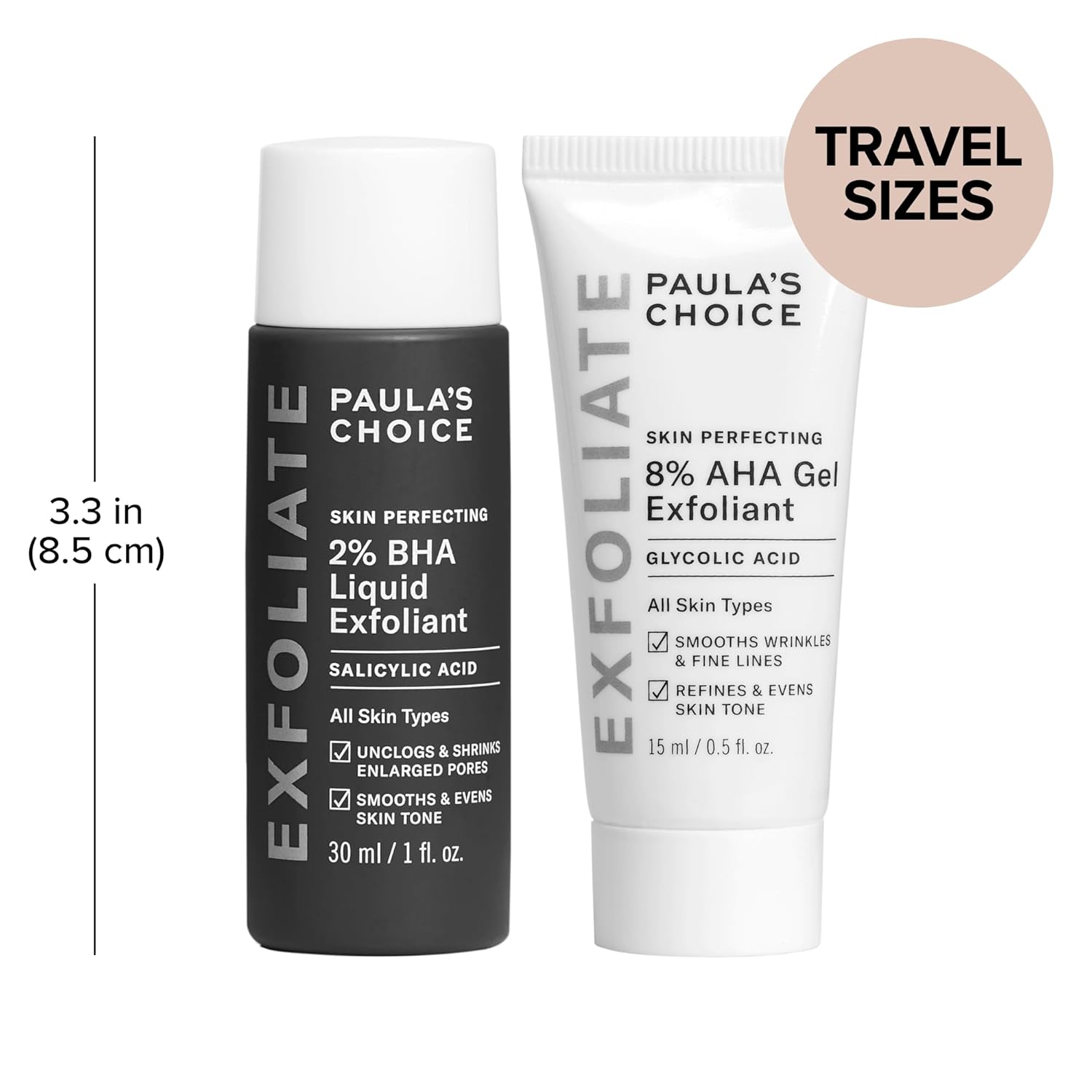 Paula's Choice SKIN PERFECTING 8% AHA Gel Exfoliant & 2% BHA Liquid Duo - Facial Exfoliants for Blackheads, Enlarged Pores, Wrinkles, and Fine Lines w/Glycolic and Salicylic Acid