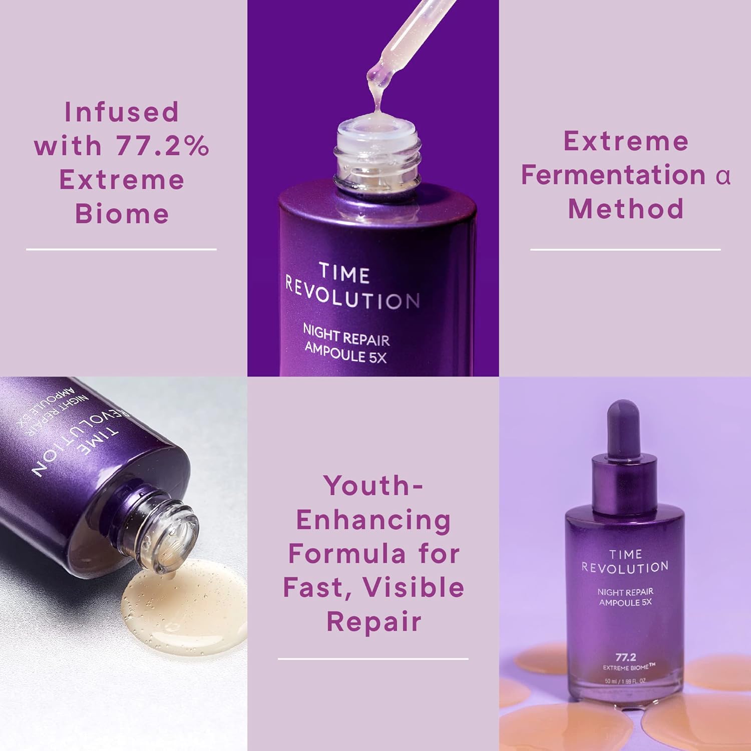 MISSHA Time Revolution Night Repair Face Serum Ampoule (5th Gen) - Overnight Probiotic Skincare for Intensive Repair and Radiance, 1.69 Fl Oz
