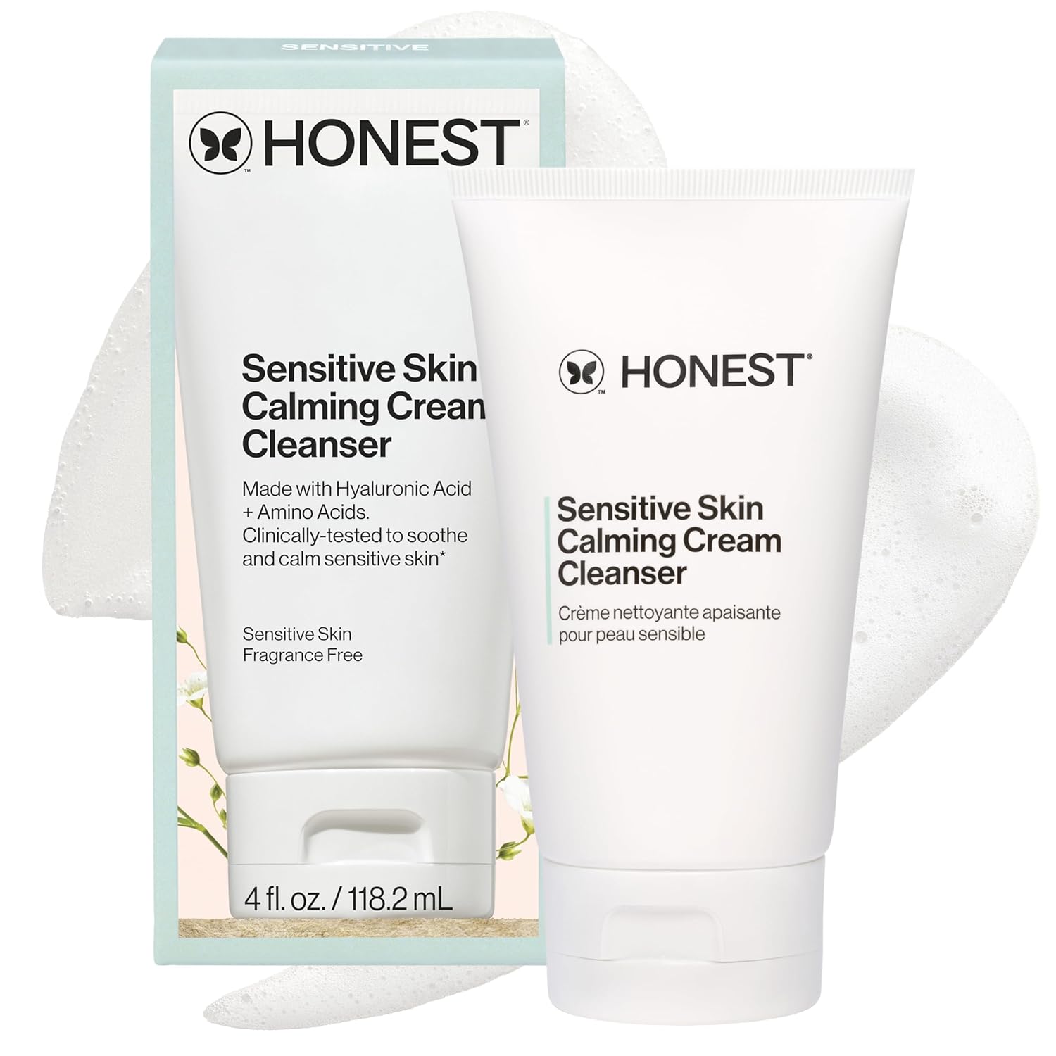 Honest Beauty Sensitive Skin Calming Cream Cleanser – Gentle Hydrating Vegan Cleanser, 4 fl oz