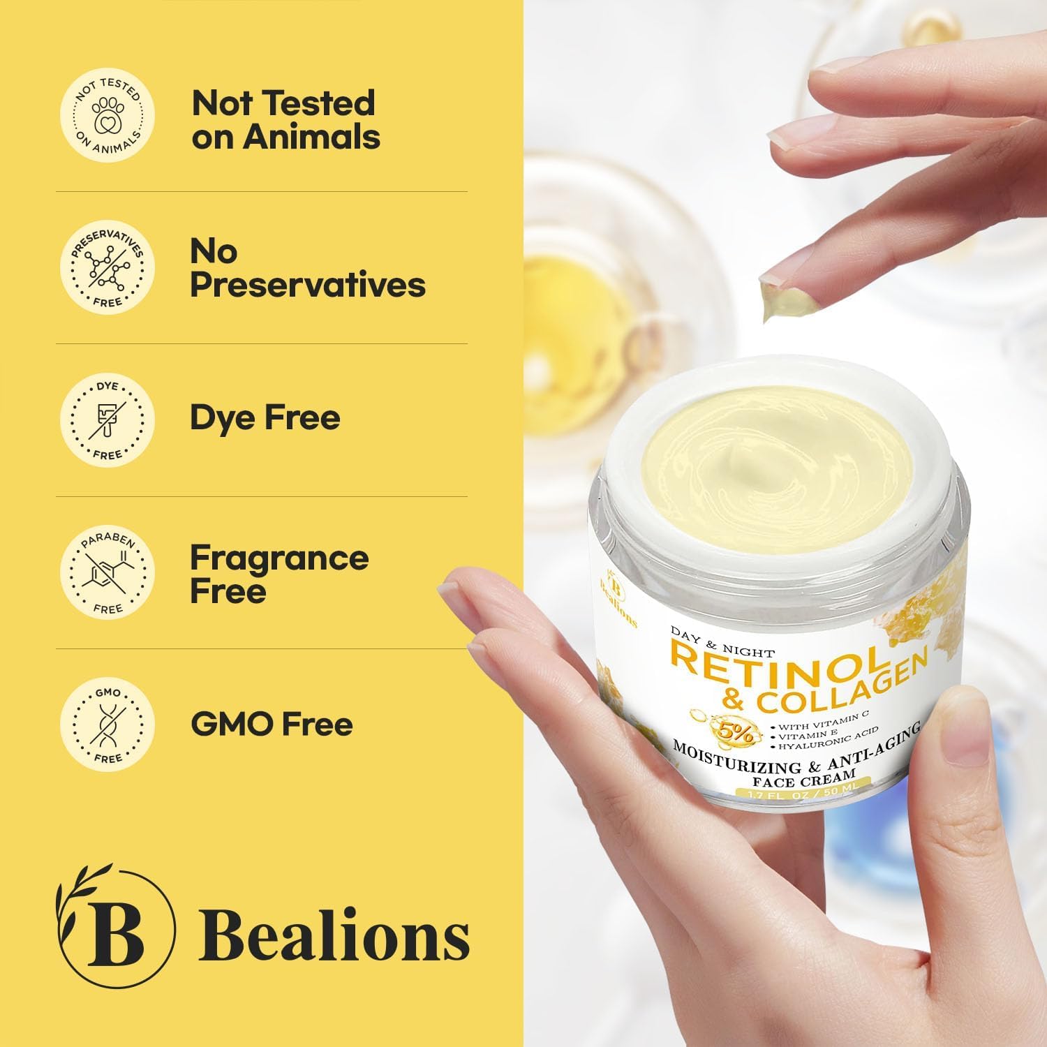 Retinol Night Cream for Face and Neck – Hydrating Moisturizer with Collagen & Hyaluronic Acid