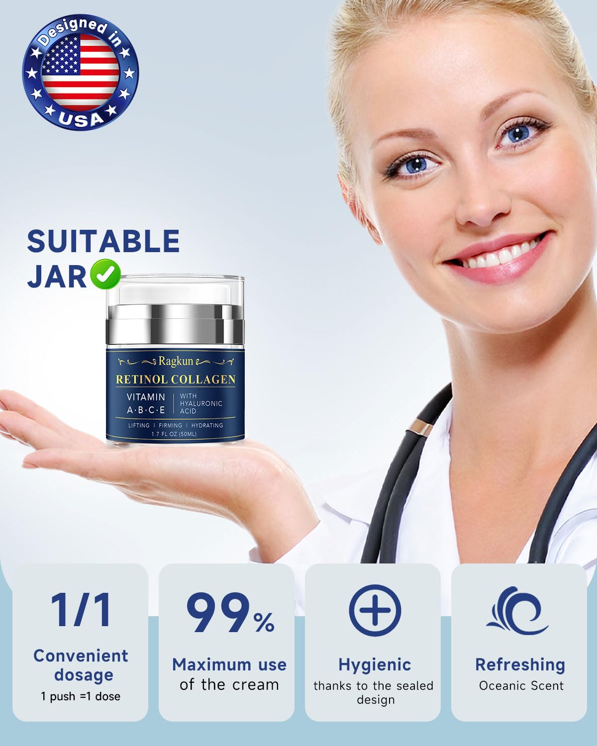 Retinol Cream for Face, Collagen Neck Creams for Tightening and Firming, Anti Aging Day & Night Facial Moisturizer for Women & Men, Instant Face Lift Wrinkle Cream 1.7 fl. oz.