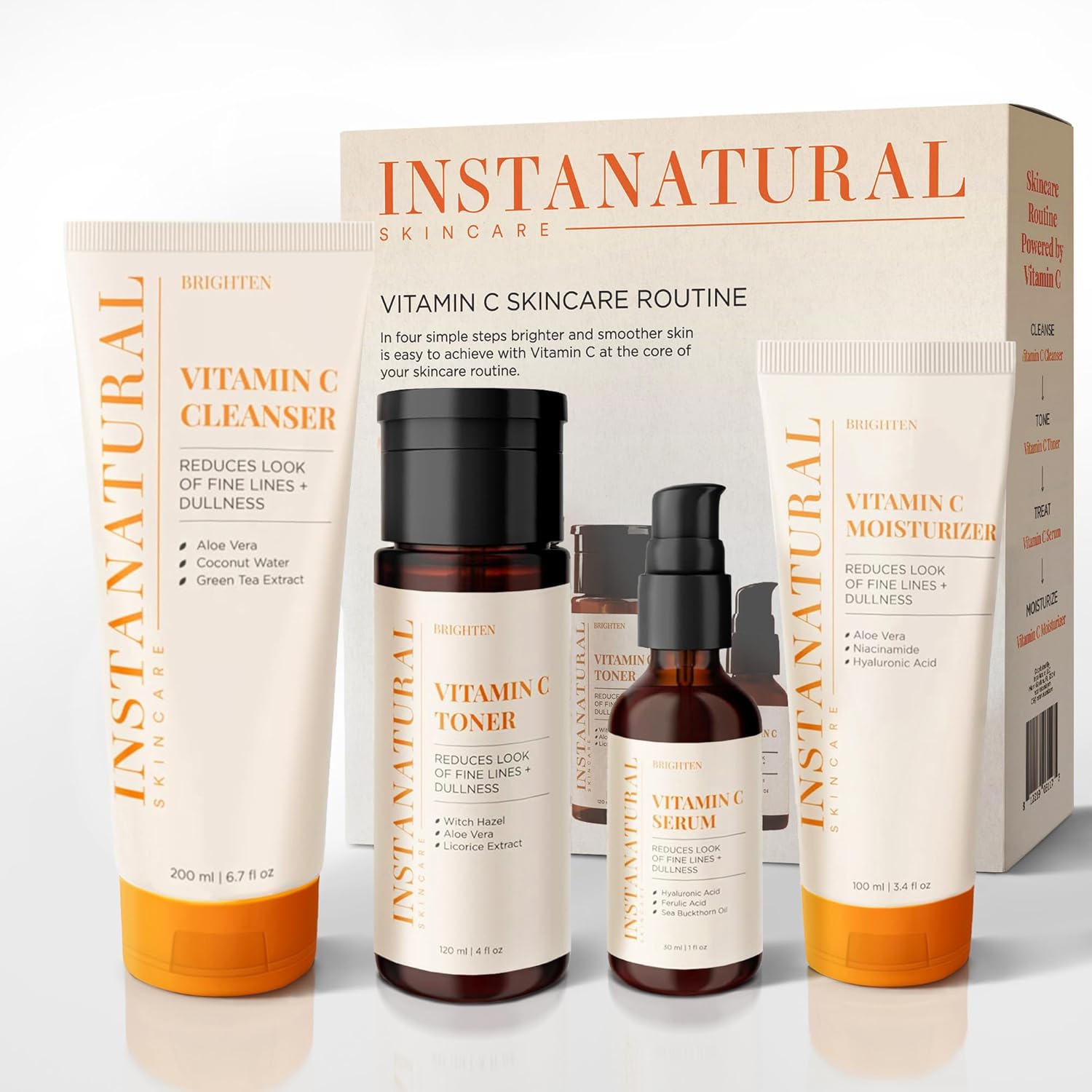 InstaNatural Vitamin C Cleanser Face Wash, Brightens and Reduces Signs of Aging, Fine Lines and Uneven Texture, with Coconut Water and Aloe Vera, 6.7 FL Oz