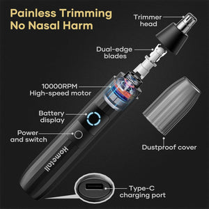 Rechargeable Nose Hair Trimmer for Men Women, Professional Painless Ear Eyebrow & Facial Hair Trimmer - 10,000 RPM Powerful Motor with Dual-Edge Blades, Wet/Dry, Easy to Clean
