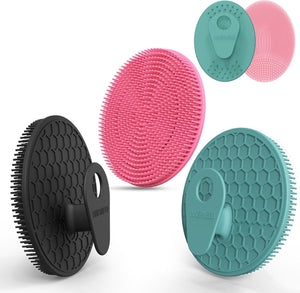 INNERNEED Food-Grade Soft Silicone Body Scrubber Shower Brush Handheld Cleansing Skin Brush, with Exfoliating Net Sponge Case (Black Brush)