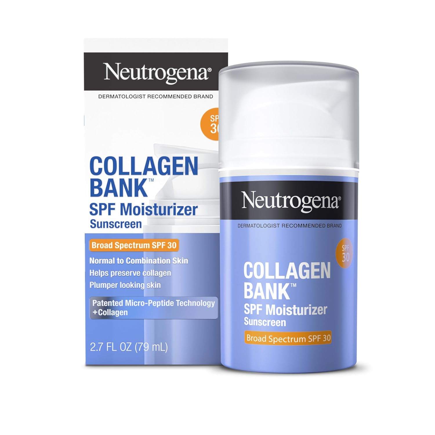 Neutrogena Collagen Bank Face Moisturizer with SPF 30 Sunscreen, Daily Anti-Aging Face & Neck Collagen Cream with Micro-Peptides and SPF, 2 fl. Oz & Trial Size Hydro Boost Facial Cleanser, 0.5oz