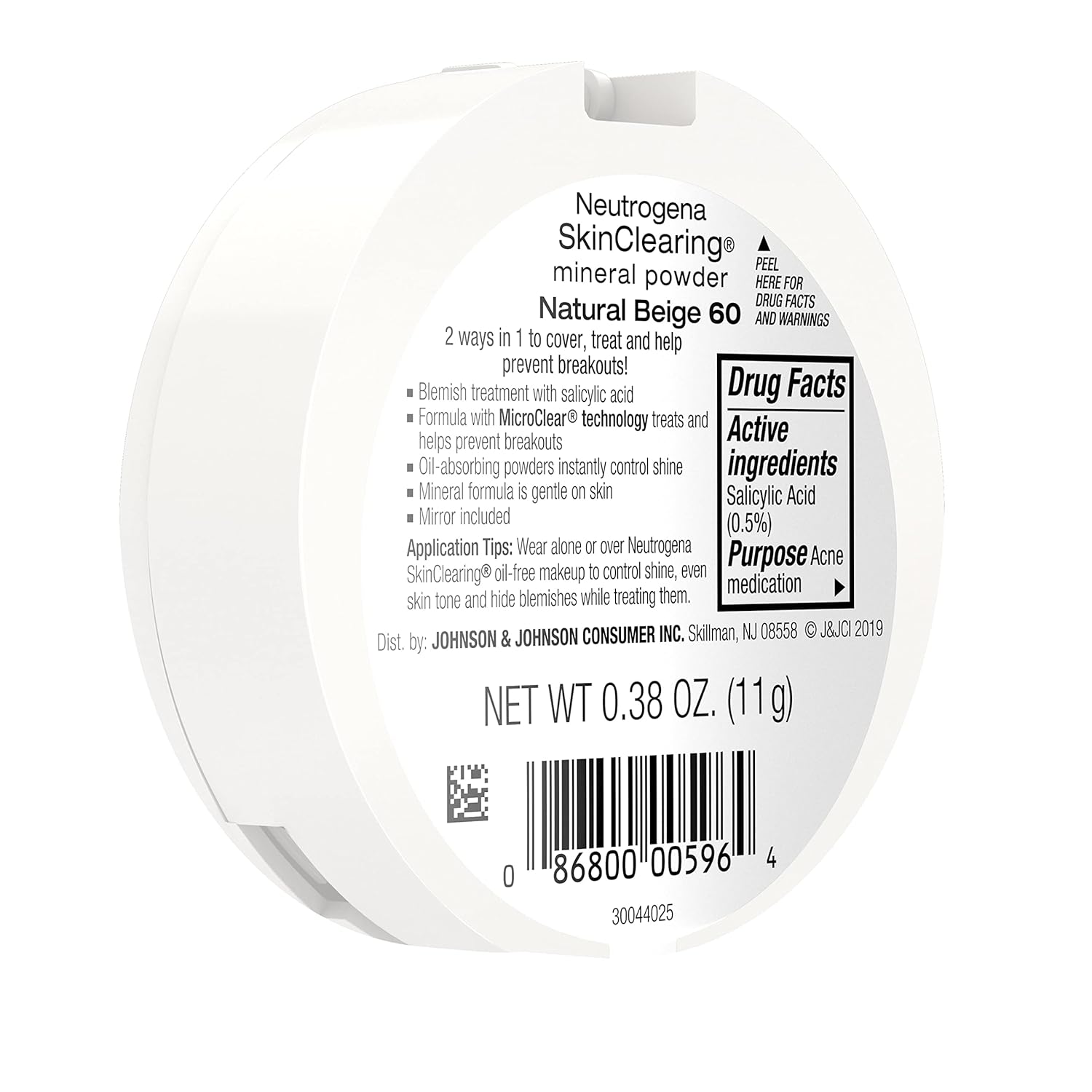 Neutrogena SkinClearing Mineral Acne-Concealing Pressed Powder Compact, Shine-Free & Oil-Absorbing Makeup with Salicylic Acid to Cover, Treat & Prevent Breakouts, Natural Beige 60,.38 oz (Pack of 2)
