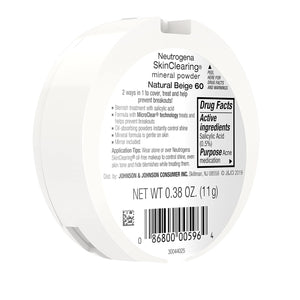 Neutrogena SkinClearing Mineral Acne-Concealing Pressed Powder Compact, Shine-Free & Oil-Absorbing Makeup with Salicylic Acid to Cover, Treat & Prevent Breakouts, Natural Beige 60,.38 oz (Pack of 2)