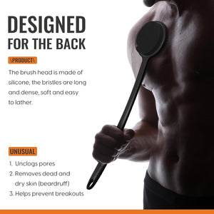 VWMYQ Silicone Back Scrubber for Shower, 17in Lengthen Long Handle Body Brush, Double Sided Shower Brush for Shower Exfoliating and Massage Can Produce Rich Foam, Long Handle Back Scrubber for Men.