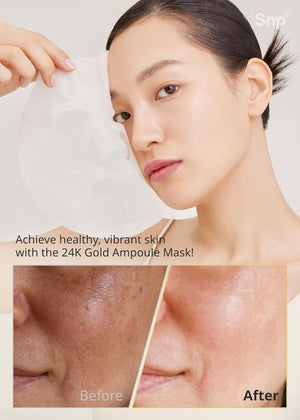 Best Korean Collagen Face Mask | 24K Gold Ampoule Sheet Mask | Hydrating Face Masks | For Tightening & Nourishing | Korean Skin Care | Overnight Face Masks | Moisturizing Sheet Mask | Snp | 10 Sheets