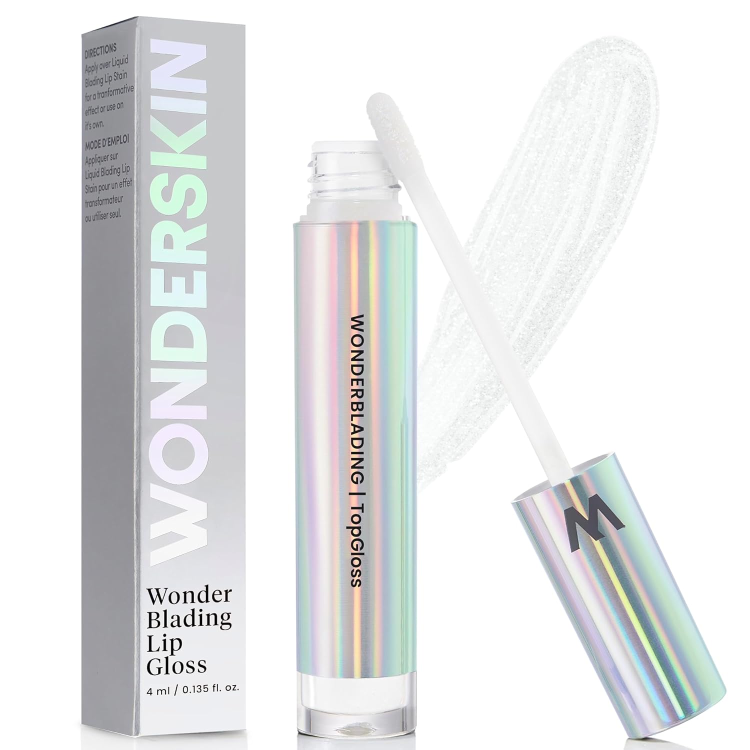 Wonderskin WONDER BLADING Top Gloss - Clear Glitter Lip Gloss, Hydrating and High Shine Finish Lip Makeup (Clear Shine)