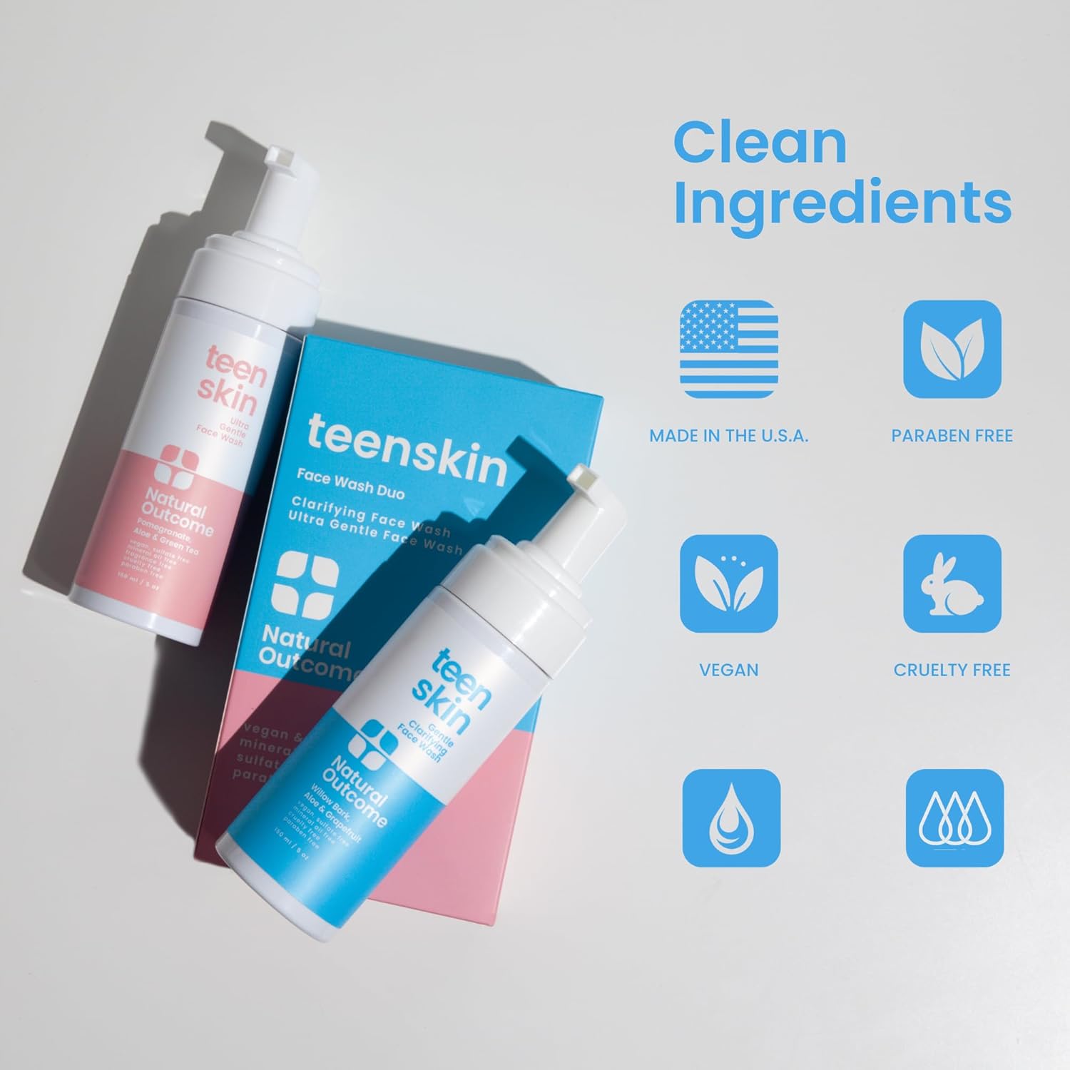 Teen Skin Face Wash Duo | Gentle Foaming Daily Boys & Girls Kids Face Wash | Non-toxic Ingredients | Perfect for Teens Preteens & Kids Looking to Prevent Acne | Two 5 oz Bottles