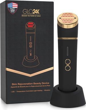 GLO24K Red Light Beauty Device for Face and Neck. Based on Triple Action L E D, Thermal, and Vibration Technologies.