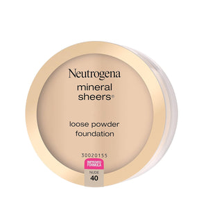 Neutrogena Mineral Sheers Lightweight Loose Powder Makeup Foundation with Vitamins A, C, & E, Sheer to Medium Buildable Coverage, Skin Tone Enhancer, Face Redness Reducer, Nude 40,.19 oz