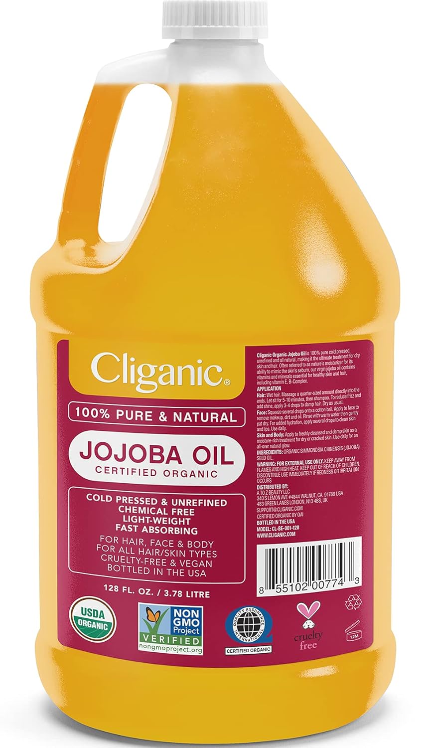Cliganic Organic Jojoba Oil, 100% Pure (4oz) | Moisturizing for Face, Hair, Skin & Nails | Natural Cold Pressed Hexane Free | Base Carrier Oil (Packaging May Vary)