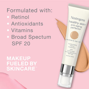 Neutrogena Retinol Treatment and Tinted Facial Moisturizer, Healthy Skin Anti-Aging Perfector with Broad Spectrum SPF 20 Sunscreen with Titanium Dioxide, 20 Fair to Light, 1 fl. oz