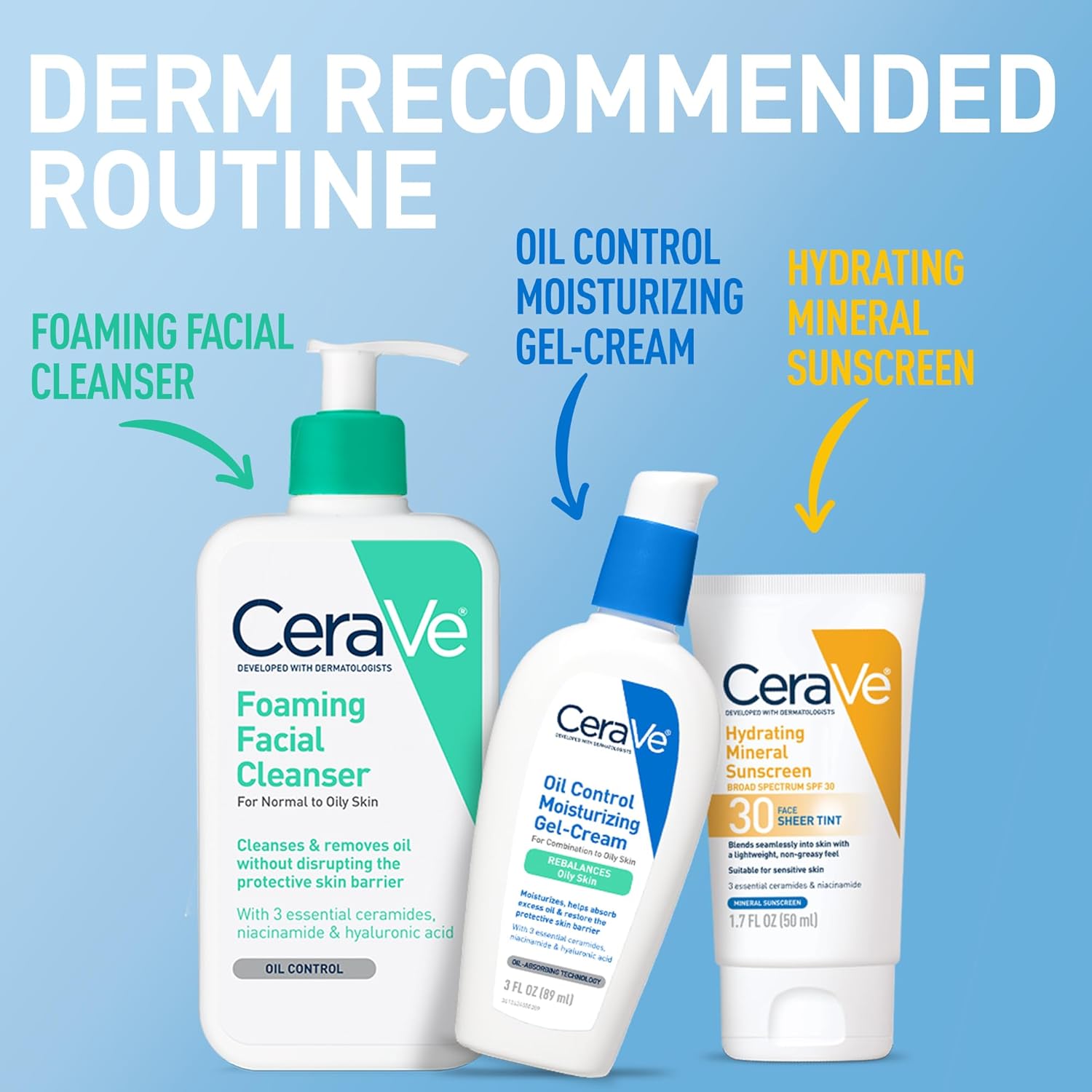 CeraVe Oil Control Moisturizing Gel-Cream, Face Moisturizer for Oily Skin, Niacinamide, Hyaluronic Acid & Oil Absorbing Technology To Rebalance Oily Skin, Non-Comedogenic, Fragrance Free & Oil-Free
