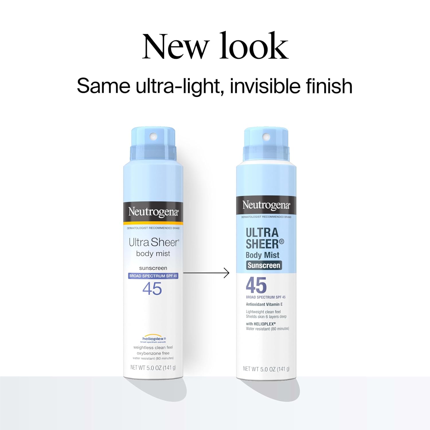 Neutrogena Ultra Sheer Body Mist Sunscreen Spray, Broad Spectrum SPF 45, Lightweight Spray Sunscreen, Non-Greasy & Water Resistant, Oil-Free & Non-Comedogenic UVA/UVB, 5 oz Pack of 3