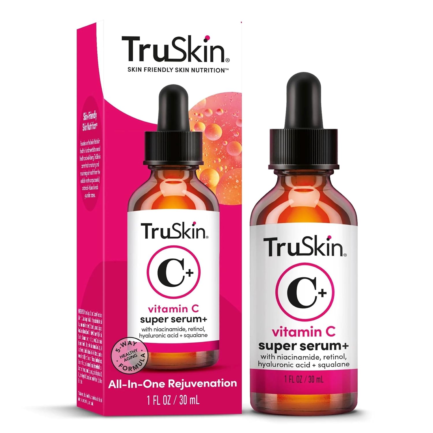 TruSkin Vitamin C Super Serum - Niacinamide, Retinol, Hyaluronic & Salicylic Acid - All-in-One Anti Aging Serum for Face – Improve Appearance of Dark Spots, Firmness for Brighter Looking Skin, 2 Fl Oz