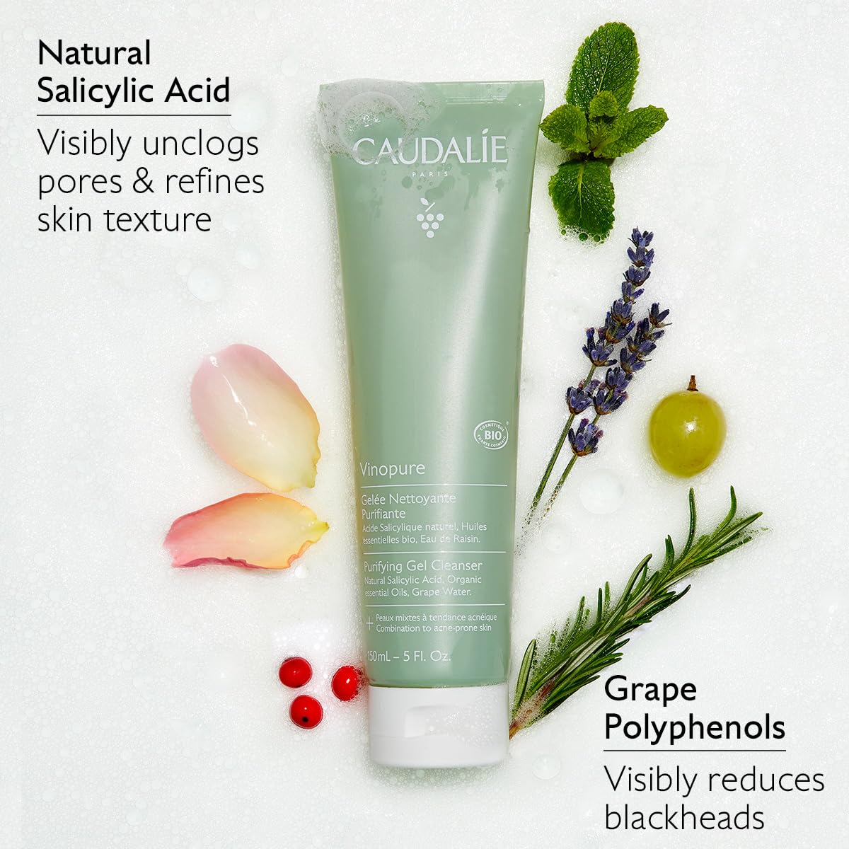 Caudalie Vinopure Salicylic Acid Cleanser, Pore Purifying Gel Cleanser - 150 mL