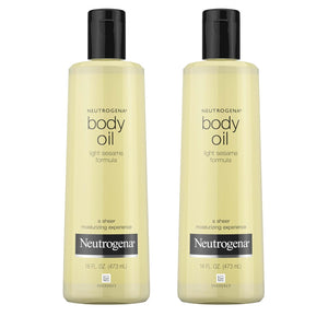Neutrogena Body Oil Light Sesame Formula, Twin Pack of 16 fl oz, Radiant Glow Moisturizer for Dry Skin, Bath & Shower Oil For Smooth and Hydrated Skin