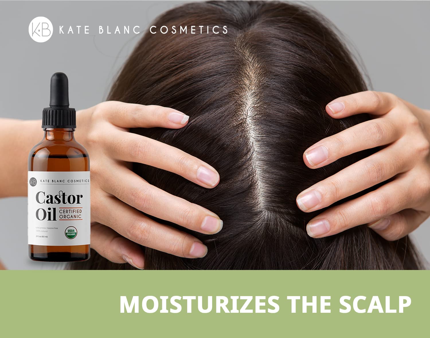 Kate Blanc Cosmetics Castor Oil Organic (2oz), 100% Pure, Cold Pressed, Hexane Free. Natural Oil for Hair, Eyelashes, Eyebrows. Skin Moisturizer with Starter Kit