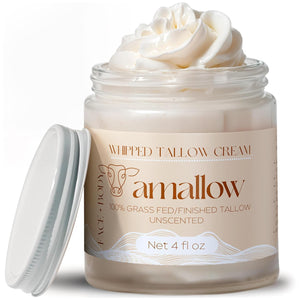 100% Grass Fed Beef Tallow for Skin Care - Face + Body - Whipped Moisturizer - Natural Lotion, 4 FL. oz. (Vanilla Lavender)