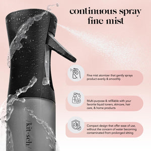 Kitsch Spray Bottle for Hair - Continuous Water Mister with Ultra Fine Mist for Hairstyling, Barbers, Salons, Cleaning, Plants, Versatile Spray Bottles - Made from Recycled Plastic - Black, 5 oz