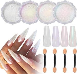 Artdone White Pearl Chrome Nail Powder,Iridescent Aurora Powder Metallic Mirror Effect Pigment Pearlescent Mermaid Pigment Pearl Glitter Dust Kit,Nail Art Decoration, Resin Craft