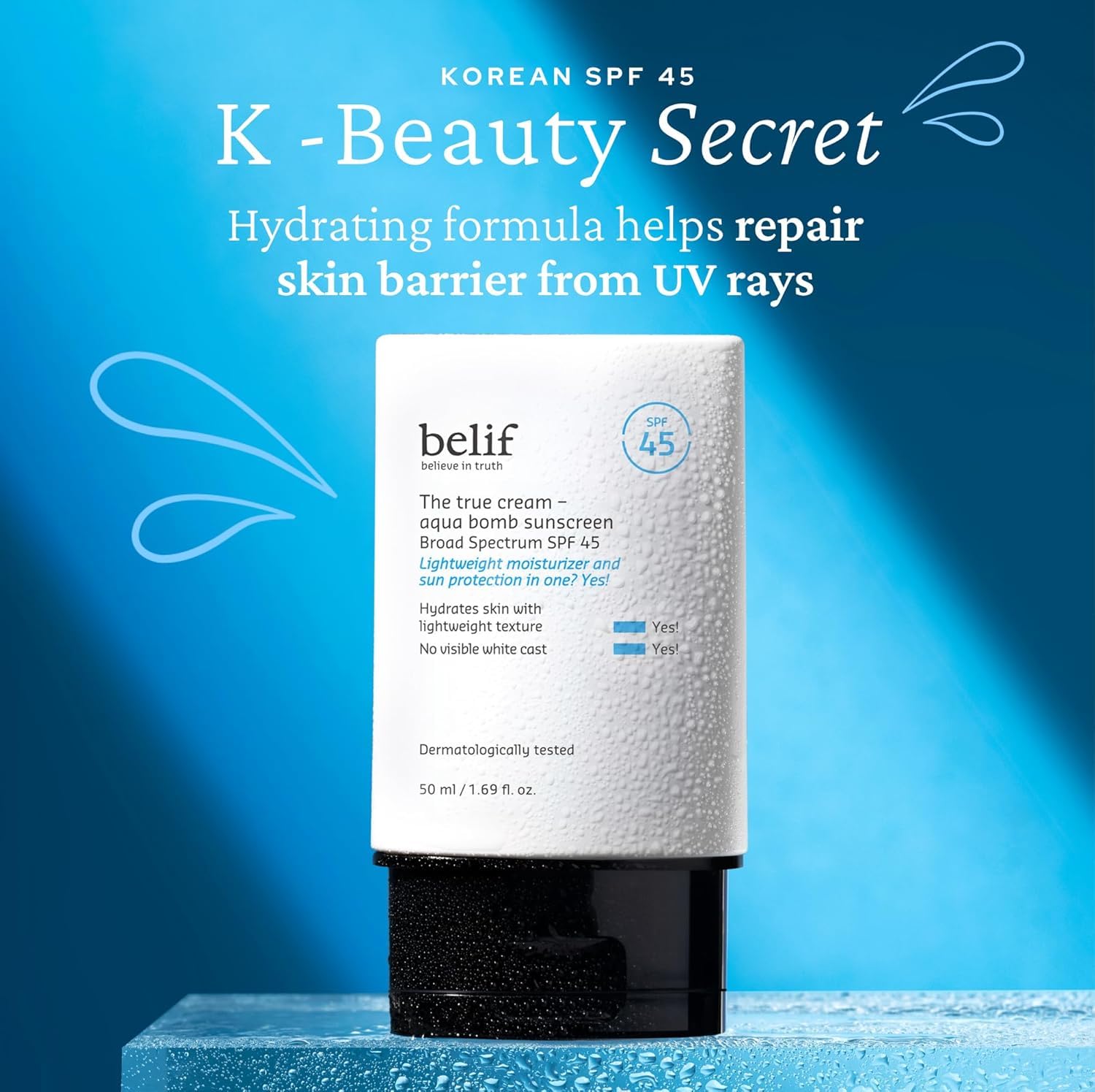 belif Aqua Bomb SPF 45 – Hydrating Niacinamide Sunscreen (1.69 fl. oz) | Lightweight Daily Broad Spectrum PA++++, No White Cast