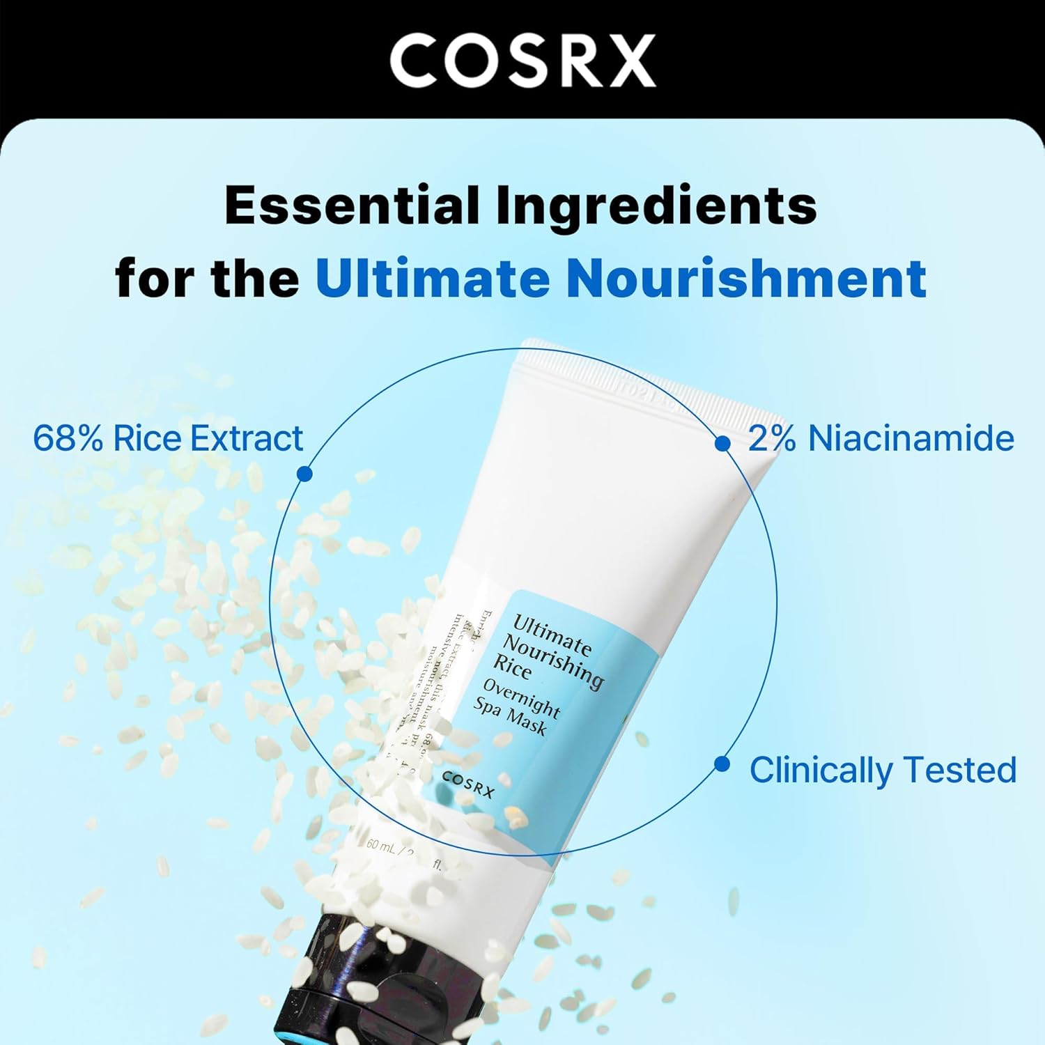 COSRX Ultimate Nourishing Rice Overnight Spa Mask, 60ml / 2.02 fl.oz | Rice Extract 68% and Niacinamide 2%, Korean Skin Care, Animal Testing Free, Paraben Free