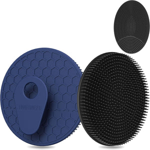 INNERNEED Food-Grade Soft Silicone Body Scrubber Shower Brush Handheld Cleansing Skin Brush, with Exfoliating Net Sponge Case (Black Brush)